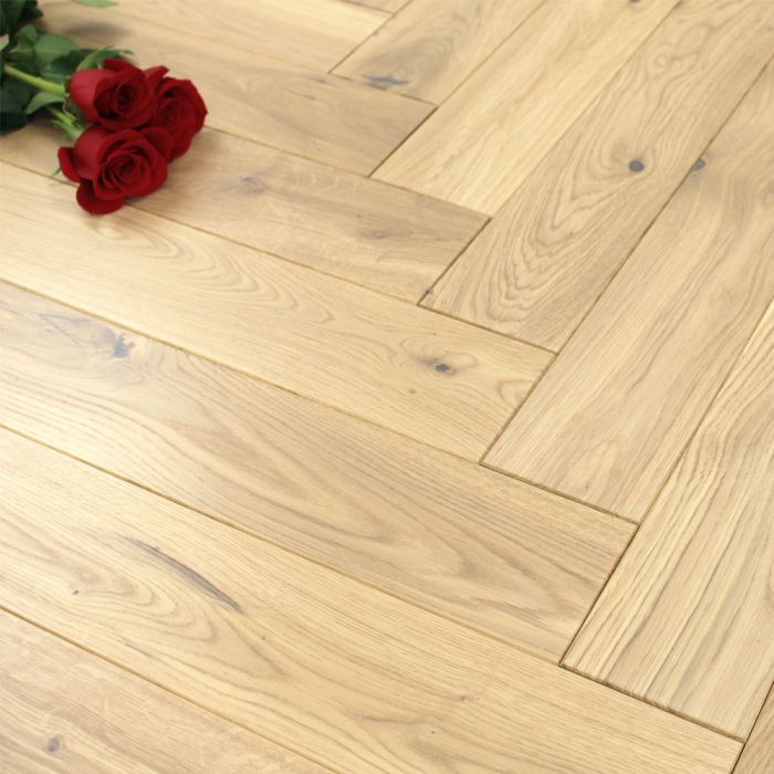 100mm Herringbone UV Oiled Engineered Cool White Oak Parquet Wood Flooring 0.5m²