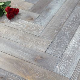 100mm Herringbone Brushed & Oiled Engineered Coal Grey Oak Parquet Wood Flooring 0.5m²
